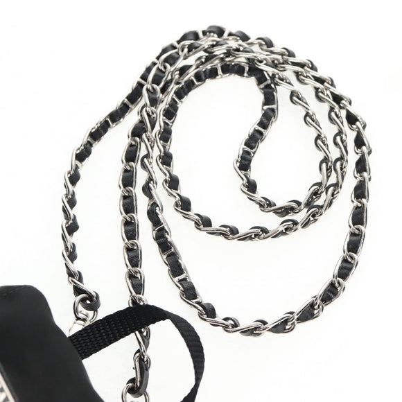 PRADA Chain Shoulder Bag Nylon Black Silver Auth 128179M