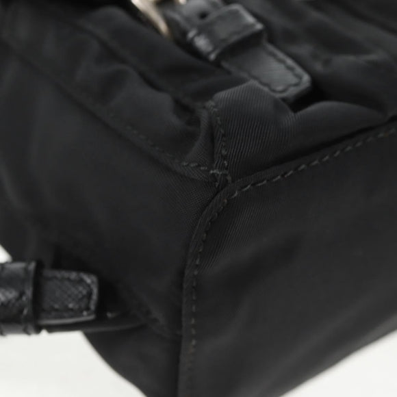 PRADA Chain Shoulder Bag Nylon Black Silver Auth 128179M