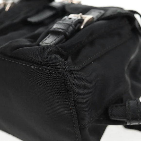 PRADA Chain Shoulder Bag Nylon Black Silver Auth 128179M