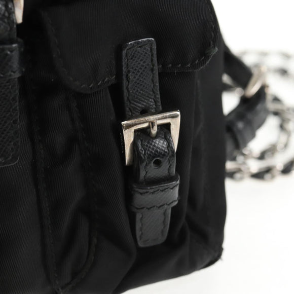 PRADA Chain Shoulder Bag Nylon Black Silver Auth 128179M