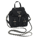 PRADA Chain Shoulder Bag Nylon Black Silver Auth 128179M-1