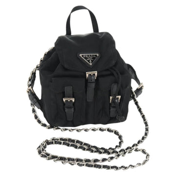PRADA Chain Shoulder Bag Nylon Black Silver Auth 128179M