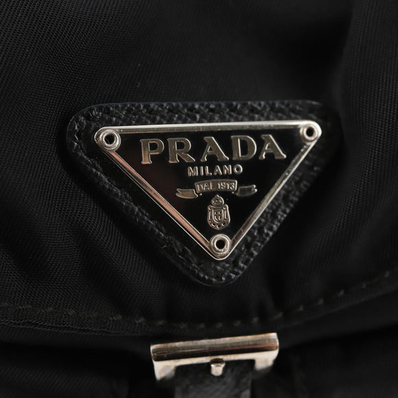 PRADA Chain Shoulder Bag Nylon Black Silver Auth 128179M