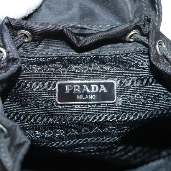 PRADA Chain Shoulder Bag Nylon Black Silver Auth 128179M