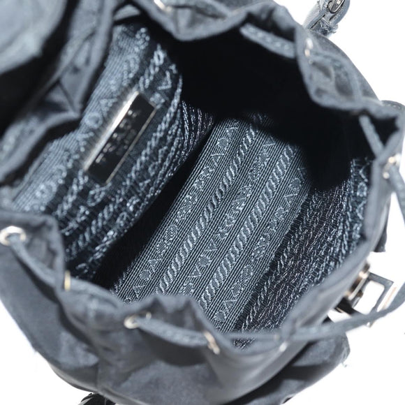PRADA Chain Shoulder Bag Nylon Black Silver Auth 128179M