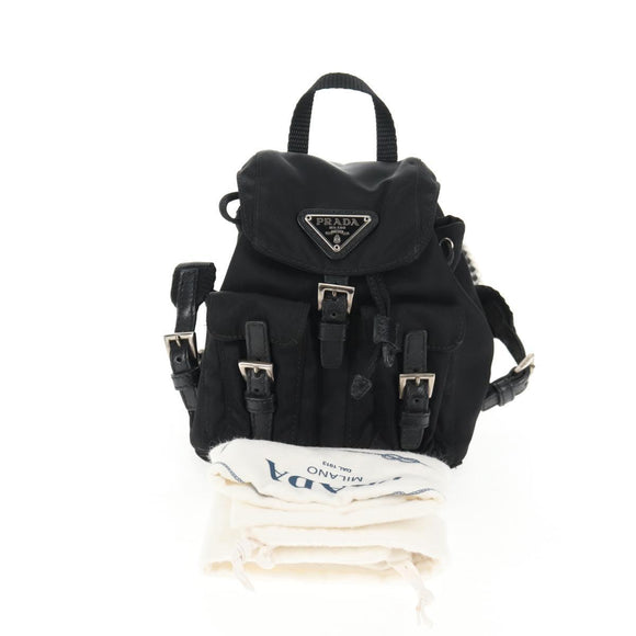 PRADA Chain Shoulder Bag Nylon Black Silver Auth 128179M