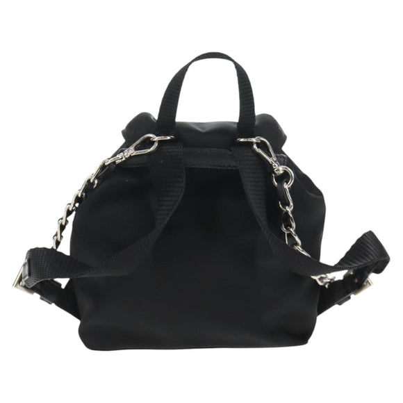 PRADA Chain Shoulder Bag Nylon Black Silver Auth 128179M
