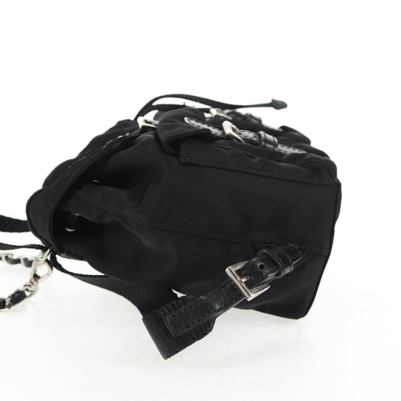 PRADA Chain Shoulder Bag Nylon Black Silver Auth 128179M