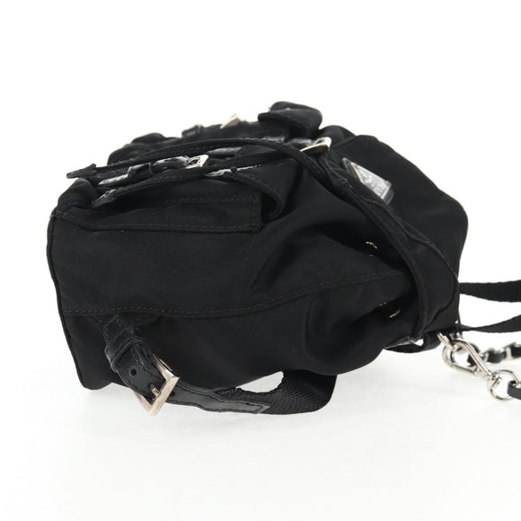 PRADA Chain Shoulder Bag Nylon Black Silver Auth 128179M