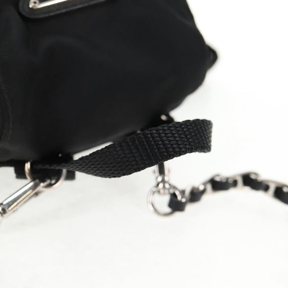 PRADA Chain Shoulder Bag Nylon Black Silver Auth 128179M