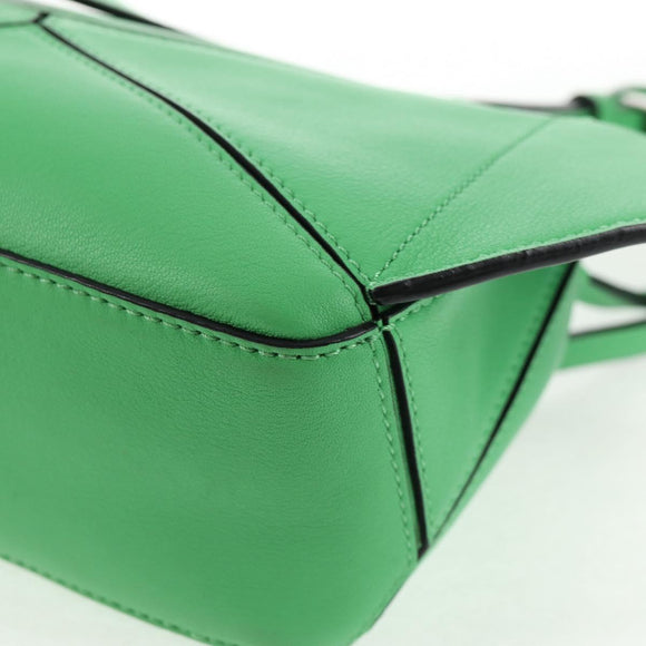 LOEWE Puzzle bag Anagram Waist bag Leather Green Silver Auth 128181M