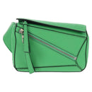 LOEWE Puzzle bag Anagram Waist bag Leather Green Silver Auth 128181M-14