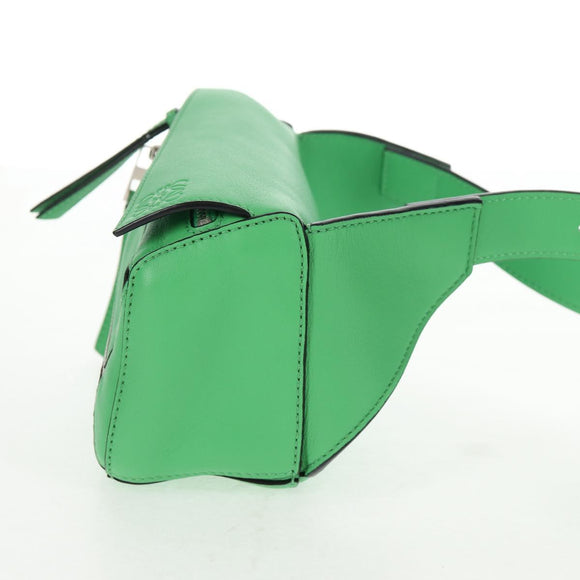 LOEWE Puzzle bag Anagram Waist bag Leather Green Silver Auth 128181M