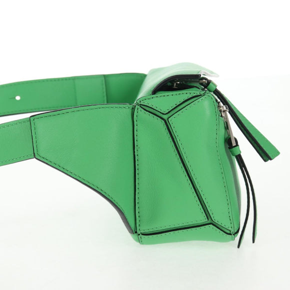 LOEWE Puzzle bag Anagram Waist bag Leather Green Silver Auth 128181M