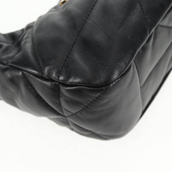 PRADA Hand Bag Leather 2way Black Gold Auth 128189M