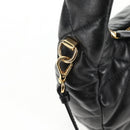 PRADA Hand Bag Leather 2way Black Gold Auth 128189M-22