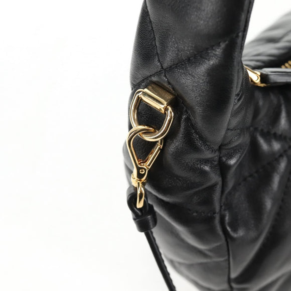 PRADA Hand Bag Leather 2way Black Gold Auth 128189M