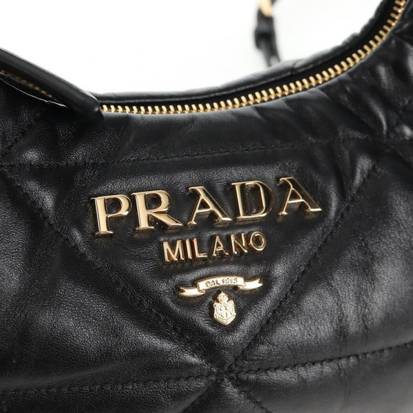 PRADA Hand Bag Leather 2way Black Gold Auth 128189M