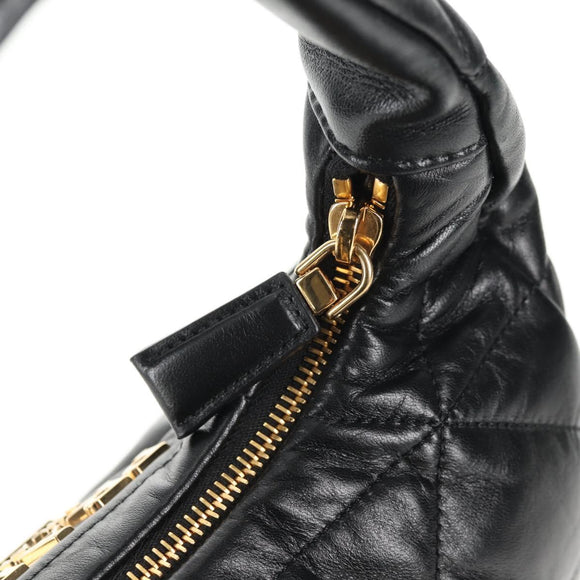 PRADA Hand Bag Leather 2way Black Gold Auth 128189M