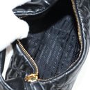 PRADA Hand Bag Leather 2way Black Gold Auth 128189M-11