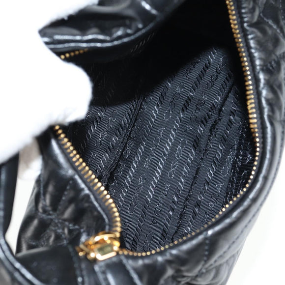 PRADA Hand Bag Leather 2way Black Gold Auth 128189M