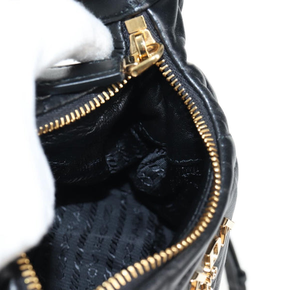 PRADA Hand Bag Leather 2way Black Gold Auth 128189M