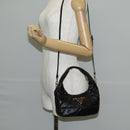 PRADA Hand Bag Leather 2way Black Gold Auth 128189M-28