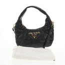 PRADA Hand Bag Leather 2way Black Gold Auth 128189M-13