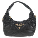 PRADA Hand Bag Leather 2way Black Gold Auth 128189M-14