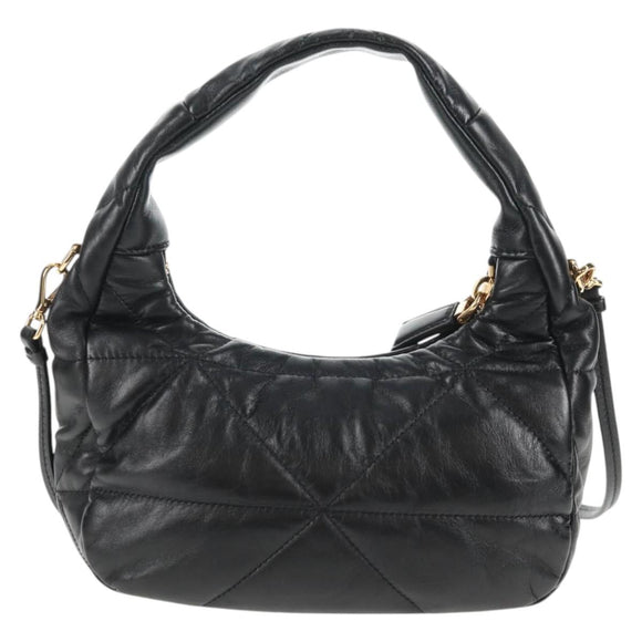 PRADA Hand Bag Leather 2way Black Gold Auth 128189M