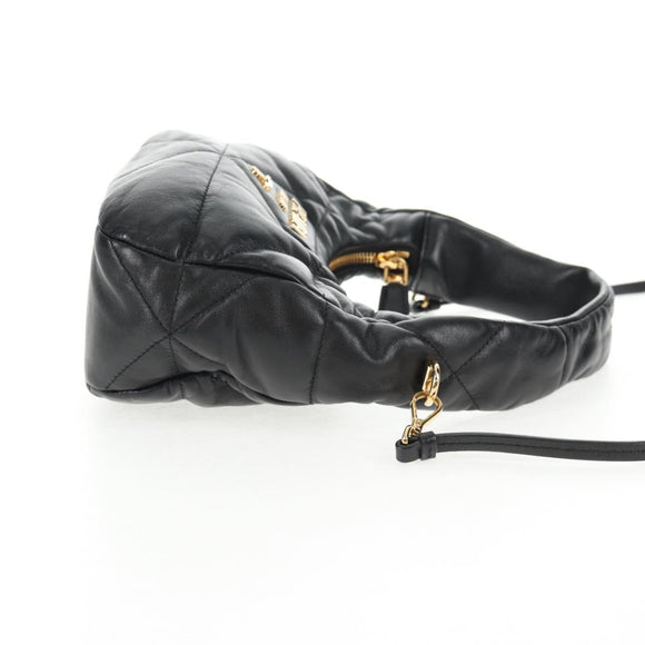 PRADA Hand Bag Leather 2way Black Gold Auth 128189M