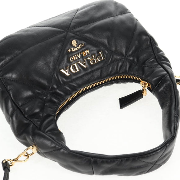 PRADA Hand Bag Leather 2way Black Gold Auth 128189M
