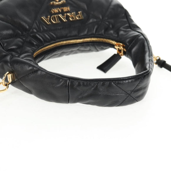 PRADA Hand Bag Leather 2way Black Gold Auth 128189M