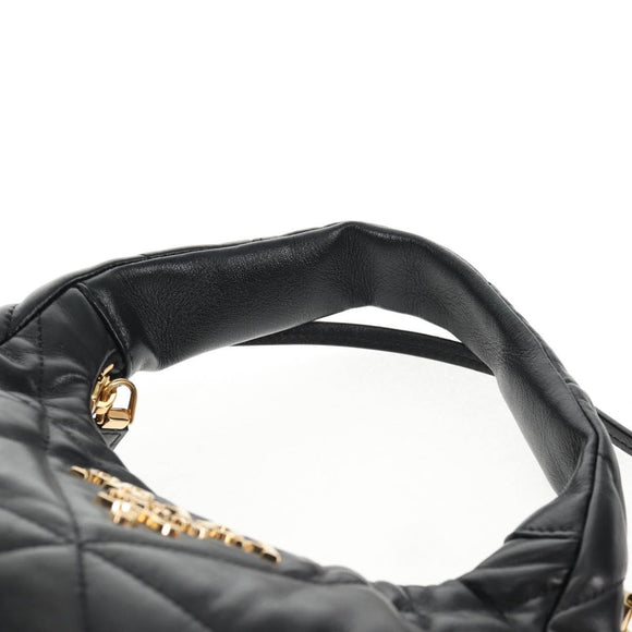 PRADA Hand Bag Leather 2way Black Gold Auth 128189M