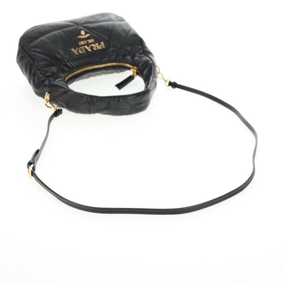 PRADA Hand Bag Leather 2way Black Gold Auth 128189M