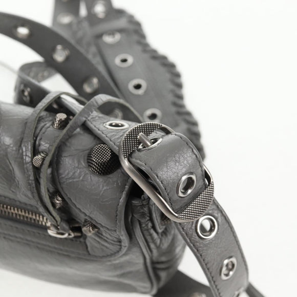 BALENCIAGA Flap Bag XS Shoulder Bag Leather 2way Gray Silver 719082 Auth 128190M