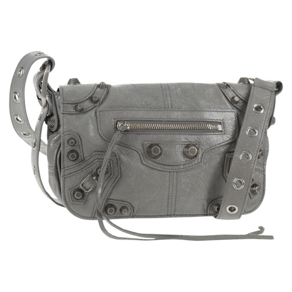 BALENCIAGA Flap Bag XS Shoulder Bag Leather 2way Gray Silver 719082 Auth 128190M