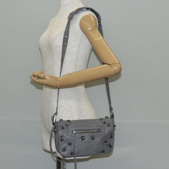 BALENCIAGA Flap Bag XS Shoulder Bag Leather 2way Gray Silver 719082 Auth 128190M