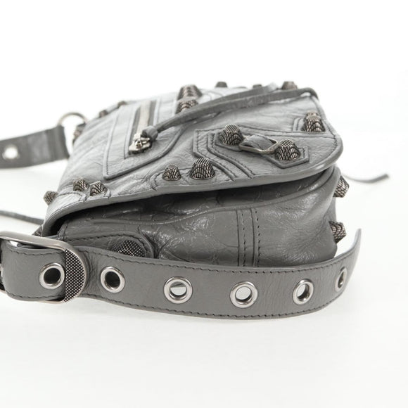 BALENCIAGA Flap Bag XS Shoulder Bag Leather 2way Gray Silver 719082 Auth 128190M