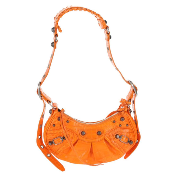 BALENCIAGA Le Cagoule XS Shoulder Bag Leather Orange Silver 671309 Auth 128191M