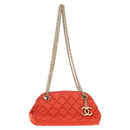 CHANEL Matelasse Chain Shoulder Bag Satin Orange Gold CC Auth 128193M-1
