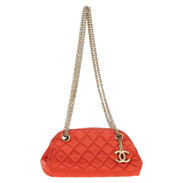 CHANEL Matelasse Chain Shoulder Bag Satin Orange Gold CC Auth 128193M