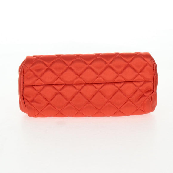 CHANEL Matelasse Chain Shoulder Bag Satin Orange Gold CC Auth 128193M