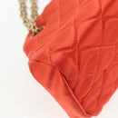 CHANEL Matelasse Chain Shoulder Bag Satin Orange Gold CC Auth 128193M-16