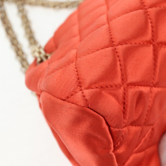 CHANEL Matelasse Chain Shoulder Bag Satin Orange Gold CC Auth 128193M