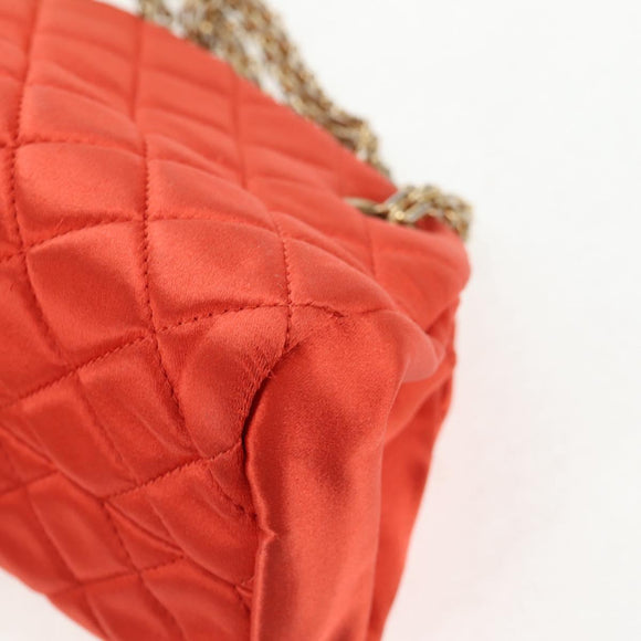 CHANEL Matelasse Chain Shoulder Bag Satin Orange Gold CC Auth 128193M