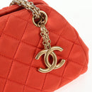 CHANEL Matelasse Chain Shoulder Bag Satin Orange Gold CC Auth 128193M-20