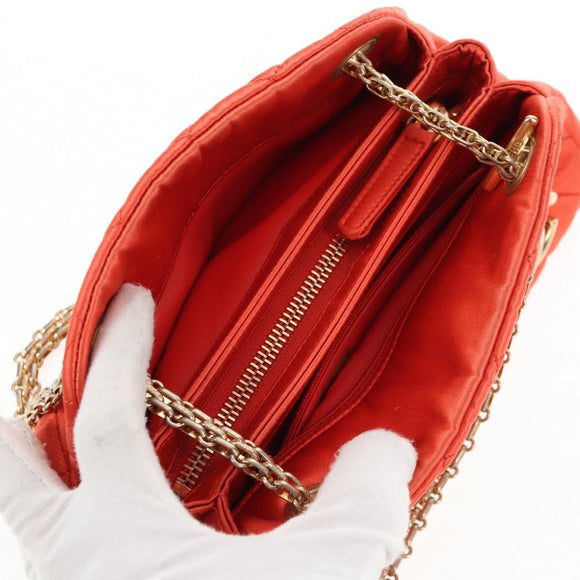 CHANEL Matelasse Chain Shoulder Bag Satin Orange Gold CC Auth 128193M