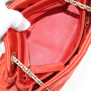 CHANEL Matelasse Chain Shoulder Bag Satin Orange Gold CC Auth 128193M-10