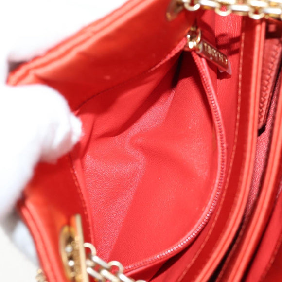 CHANEL Matelasse Chain Shoulder Bag Satin Orange Gold CC Auth 128193M